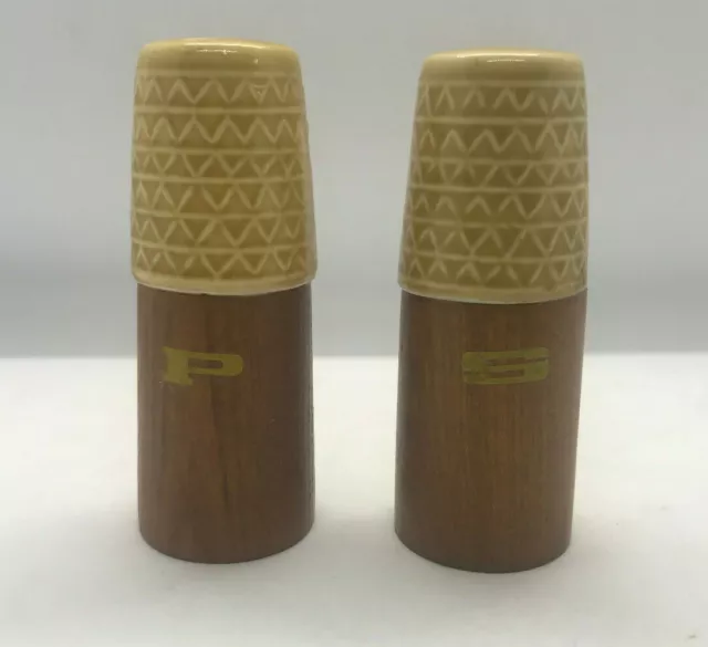 Retro Vintage Salt & Pepper Shakers Wooden Ceramic