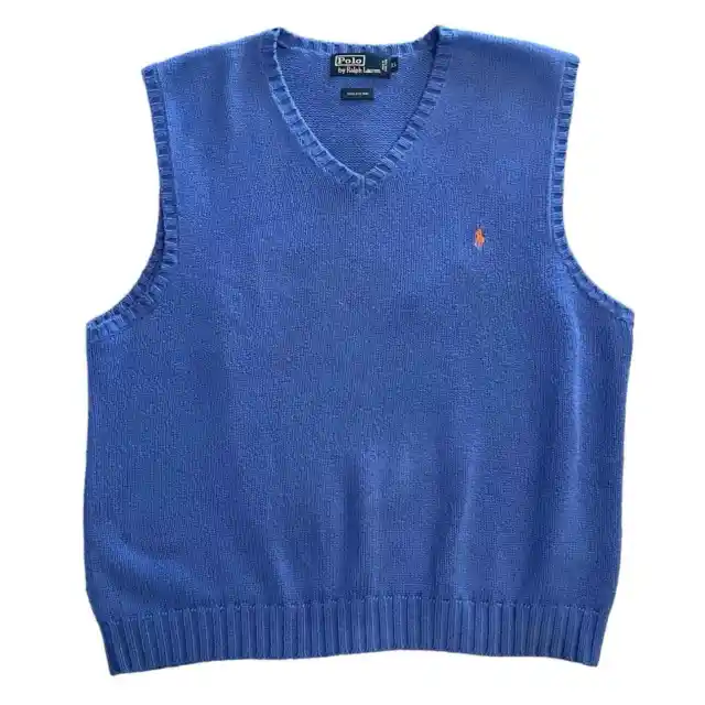 Polo Ralph Lauren Men’s XL Blue Cotton Sweater Vest VNeck Knit Pony Golf