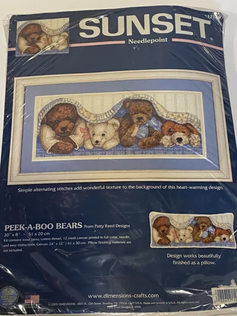 Kit de aguja sellado de colección Sunset Peek-A-Boo Bears retirado hecho en EE. UU. COMPLETO
