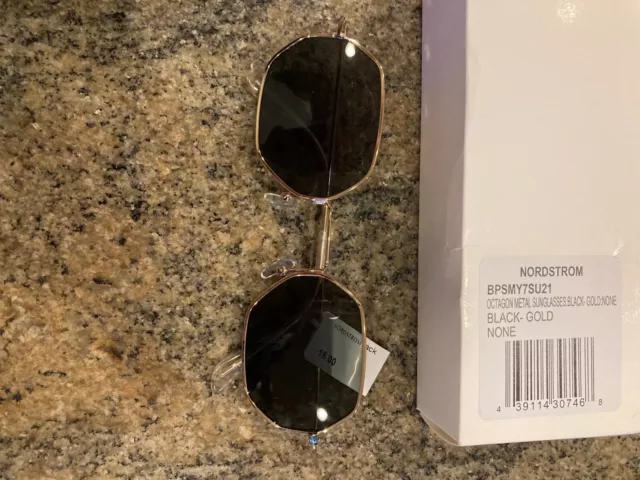 Nordstrom Women's Sunglasses Octagon Metal Black/Gold tone NWT lightweight
