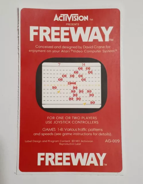 Replacement Atari 2600 Activision Freeway Label - Machine Cut, Peel & Stick