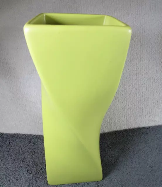 Lovely Vintage Unusual Heavy Ceramic Matt Green Glaze Twisted Tall Vase