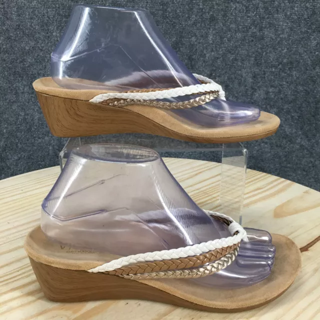 Vionic Sandals Womens 8 Ramba Braided Thong Wedge Slip On TVW1192 Beige Casual