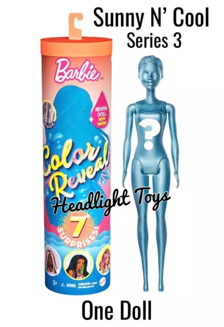 1 Barbie Color Reveal 2020 Orange Sunny N Cool  Beach Series 3 Metallic Doll 2 4