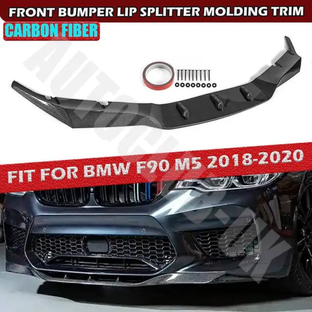 Front Bumper Lip Spoiler For BMW 5 Series F90 M5 2018-2020 Carbon Fiber Look ABS