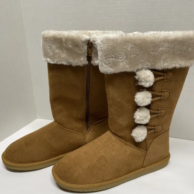 SO® Abigail Women's Faux-Fur Winter Boots Side Zipper SIZE 5 NWOT tassels