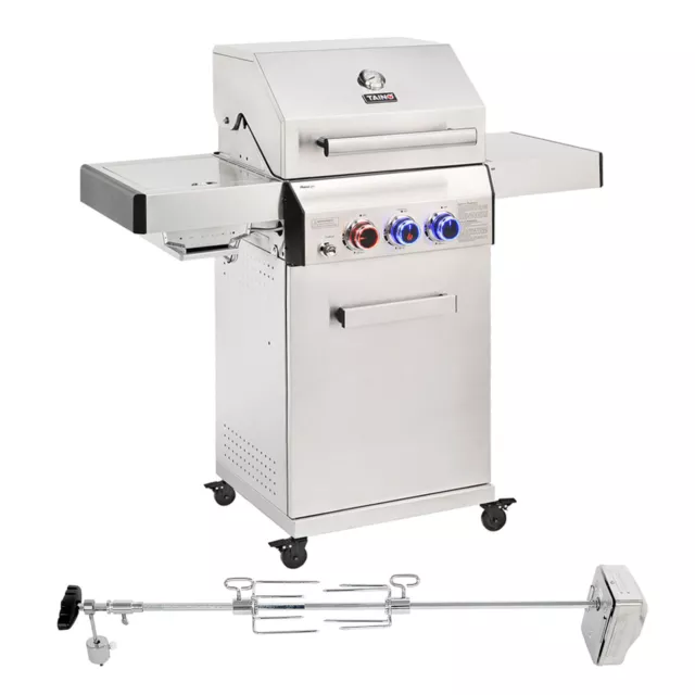 TAINO Gasgrill-Set PLATINUM 2+1 + Drehspieß Grill BBQ Keramik-Brenner Edelstahl