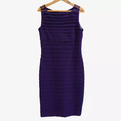 Adrianna Papell Women's Purple Sheath Dress Size 10 Sleeveless Shutter Pleat