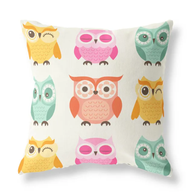Cute Owls Kids Zip FILLED CUSHION Designer Multi-Coloured