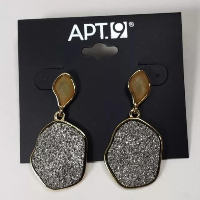 APT.9  Dazzling Gold tone, Tan And Gray Drop Dangle Earrings