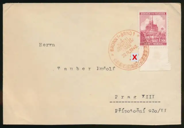 Böhmen und Mähren Nr. 30 auf Brief mit SST BRÜNN 20.4.1940 - PRAG #127222
