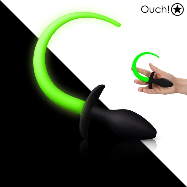 Ouch! - Puppy Tail Butt Plug Anale con Coda Verde Fluorescente Glow in the Dark