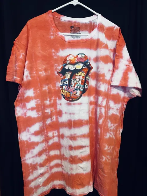 Handmade Rolling Stones Graffiti Art Tie Dye Tshirt, Size 3X