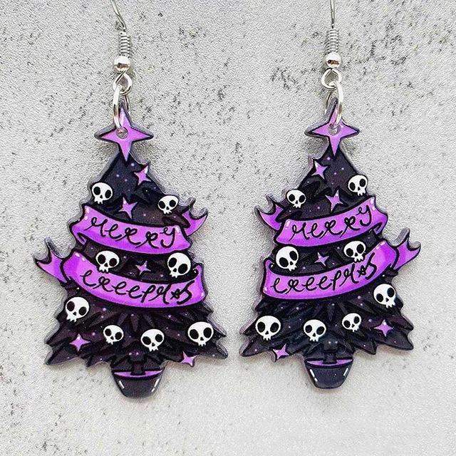 1Pair Horror Christmas Tree Drop Earrings Creative Acrylic Creepy Gingerman LEI