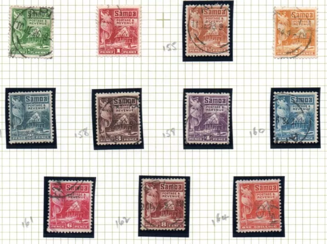 Samoa,  part set to 1s vermilion, ex  SG 153 - 164,   FU,  1921.