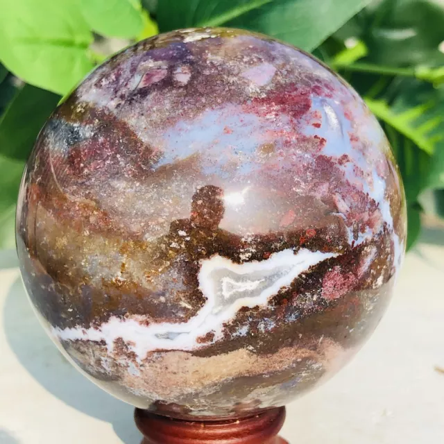 408g Natural Ocean Jasper Ball Quartz Crystal Geode Mineral Specimen Healing