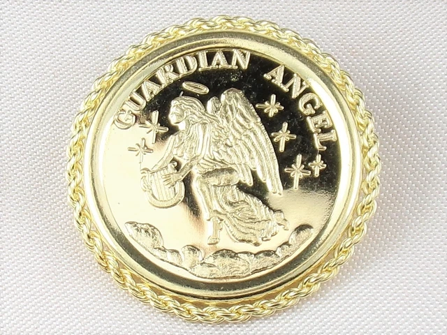 14k Yellow Gold .585 Guardian Angel Fine "Forever At My Side" Medallion Pendant 8