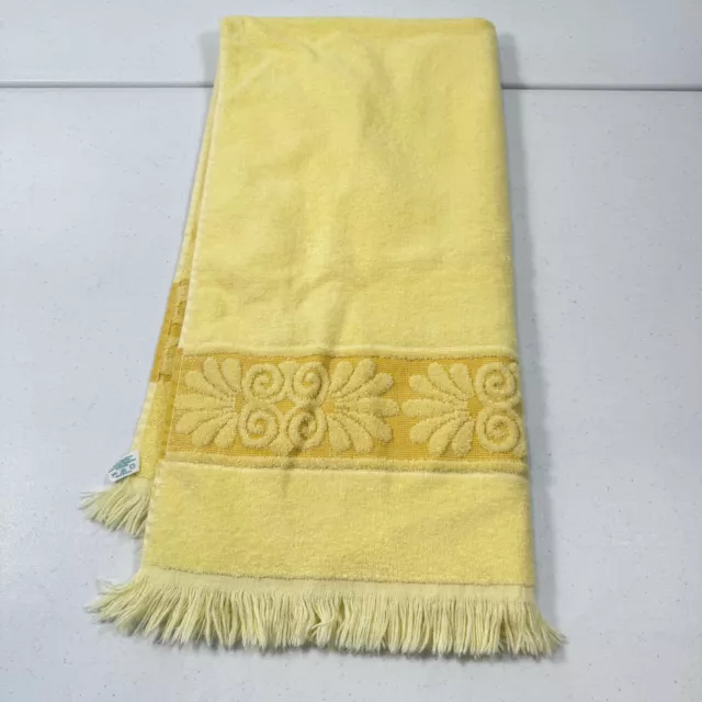 vintage cannon bath towel yellow chenille flowers cotton blend fringe usa mcm