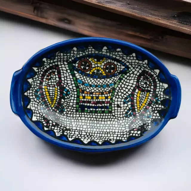 Hand-Painted Armenian Ceramic Oval Shallow Dish Mosaic Loaves and Fishes