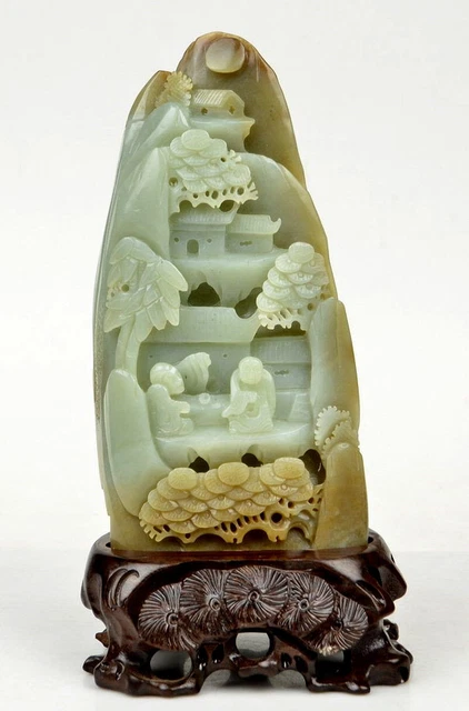 Natural Hetian Nephrite Jade Oriental Scenery Statue Chinese Carving certificate