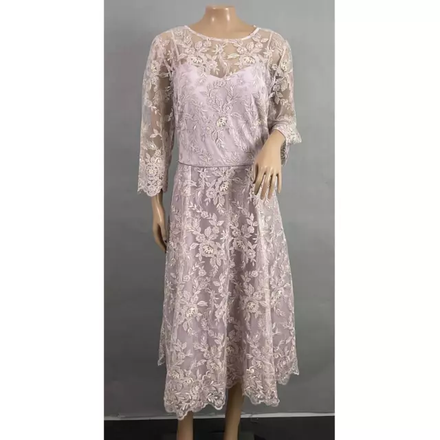 Alex Evenings Dress Women 16 Lilac Purple Floral Lace Illusion Midi A-Line NWT