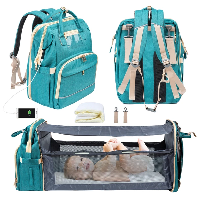 Diaper Bag Backpack with Foldable Baby Bed ,Portable Travel Bassinets for Babies 2