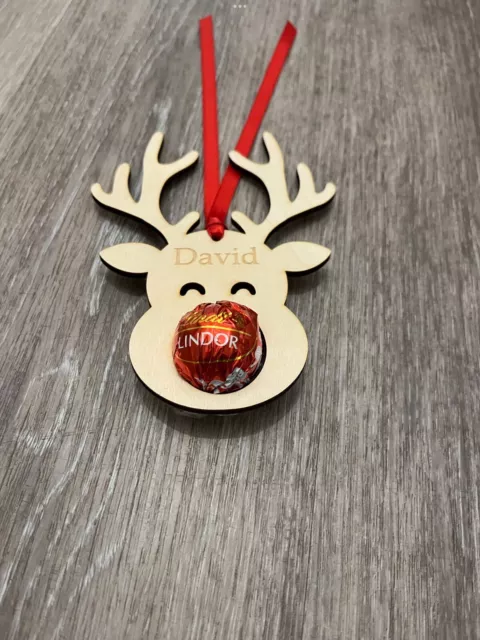 Personalised Reindeer Christmas Decoration, Chocolate Holder, Xmas Table Favour