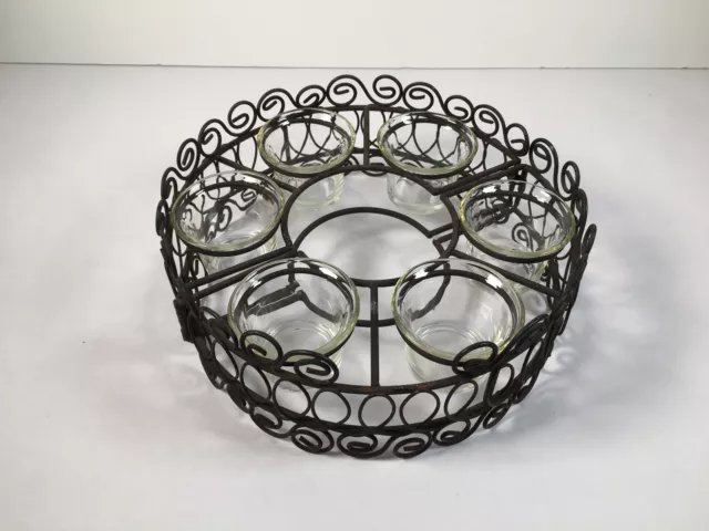 Circular Metal 6 Glass Tealight Votive Holder - Patio Tabletop Centrepiece