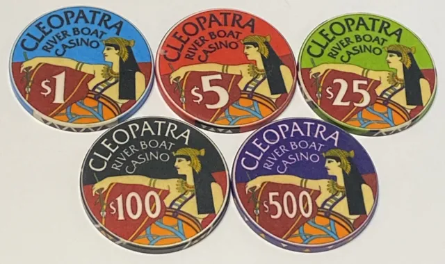 LOT 5 Cleopatra River Boat Casino $500 $100 $25 $5 $1 Chip Chips Poker Set 🔥