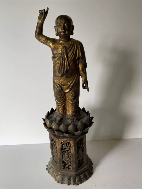 Antique 19th century Buddha bronze metal Sculpture Temple art old fine Chinese