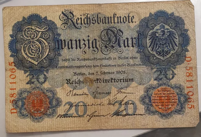 altes Geld, Reichsbanknote 20 Mark von 1910