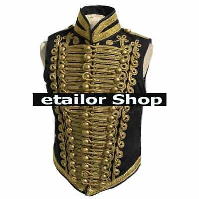 New Ceremonial Military Army Black Gold Braiding Hussar Waistcoat Brass Button