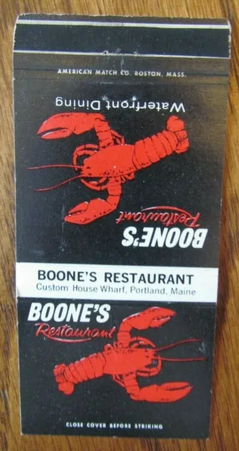 Animal - Lobster Matchbook Matchcover: Boone's Restaurant (Portland, Maine) -F1