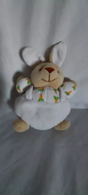 Doudou Peluche Noukie's Lapin Boule  Blanc Vert Carotte Ancien Modèle