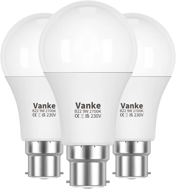 Vanke Bayonet Light Bulb 60w, B22 LED Bulbs Warm White 2700K, 9w Energy...