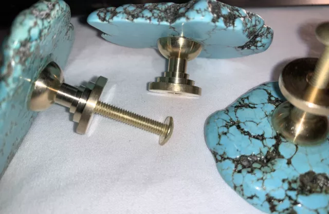 Large Genuine Turquoise Stone Drawer Cabinet Door Handle Knob Pulls 2-1/2”
