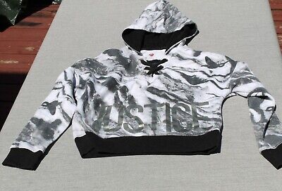 Justice Hoodie Girls Size 10 Cropped Hooded Sweatshirt Black Silver Logo