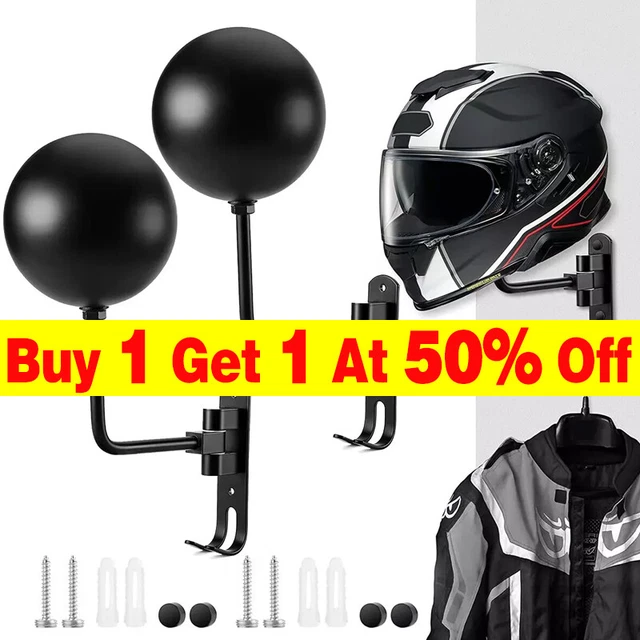Unbanroad 2-Pack Wall Mount Motorcycle Helmet Rack – Space Aluminum Holder With Hooks