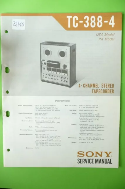 Service Manual/Instruction for sony TC-388-4, Original