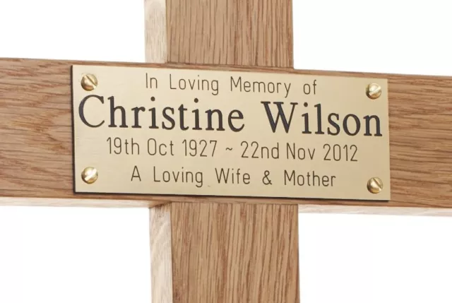 17" Oak Wooden Memorial Cross Wood Grave Marker Personalised Engraved Plaque pet 2