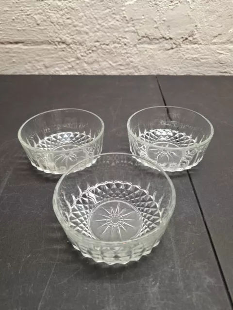 Set of 3 Arcoroc France Clear Glass Salad / Dessert Bowls 4” Dia x 2"H