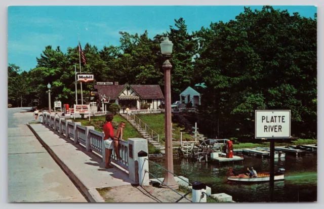 Postcard Honor Michigan The Water Wheel Mobil Gas Station Benzie State Park