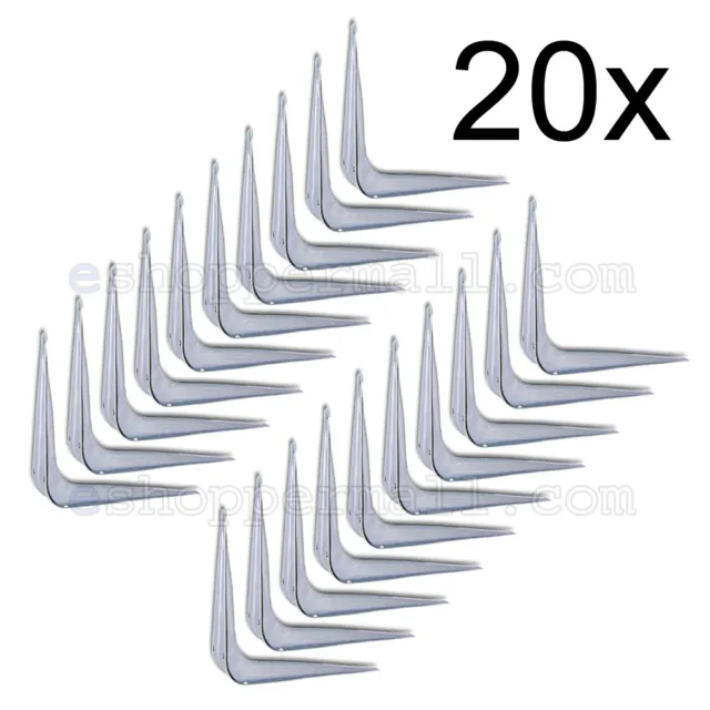 20 X White Enamel Shelf Brackets Angled Metal Shelving Support Arms - 3" x 4" BN