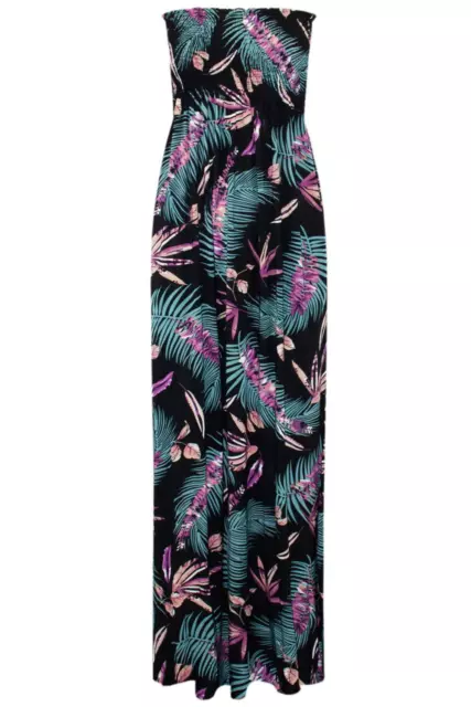 Womens Floral Printed Boobtube Sheering Beach Bandeau Shirred Summer Maxi Dress