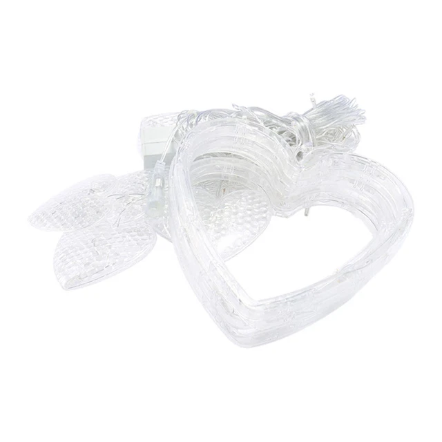 Cortina Luces Alambre de conexión transparente Luz LED en forma de corazón White