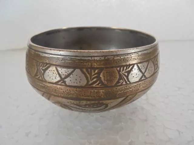 Old Brass Handcrafted Inlay Engraved Unique Shape Bowl