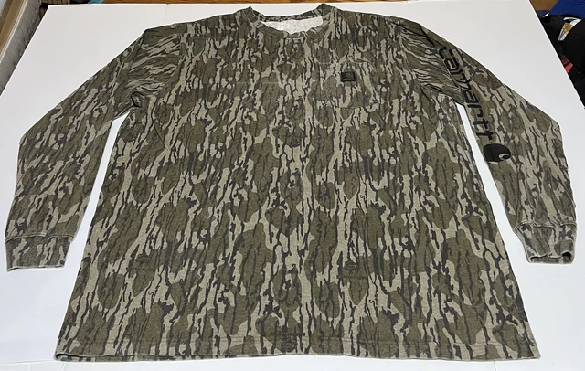 Carhartt Men's Long-Sleeve Loose Fit Camo Logo T-Shirt Mossy Oak Bottomland 2XLT
