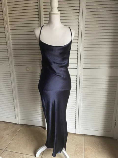 New NWT Asos Design Women's High Shine Satin Midi Slip Dress Blue Sz 6