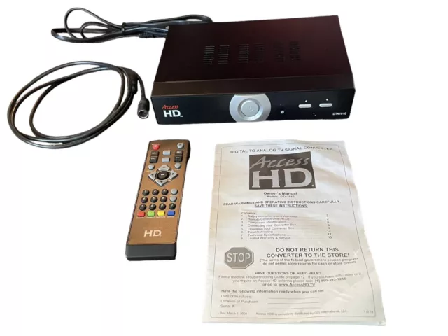Access HD Digital To Analog TV Signal Converter Model DTA1010 Manual Remote Coax