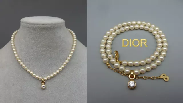 MMVW JA Vintage Christian DIOR Perlenkette Perlen Anhänger Collier TOP 40-45cm